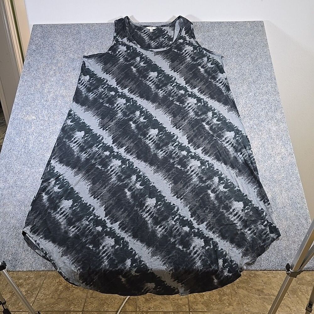 Terra & Sky Women's Sleeveless Dress Plus Sz 3X Black Gray Tie Dye 100% Cotton